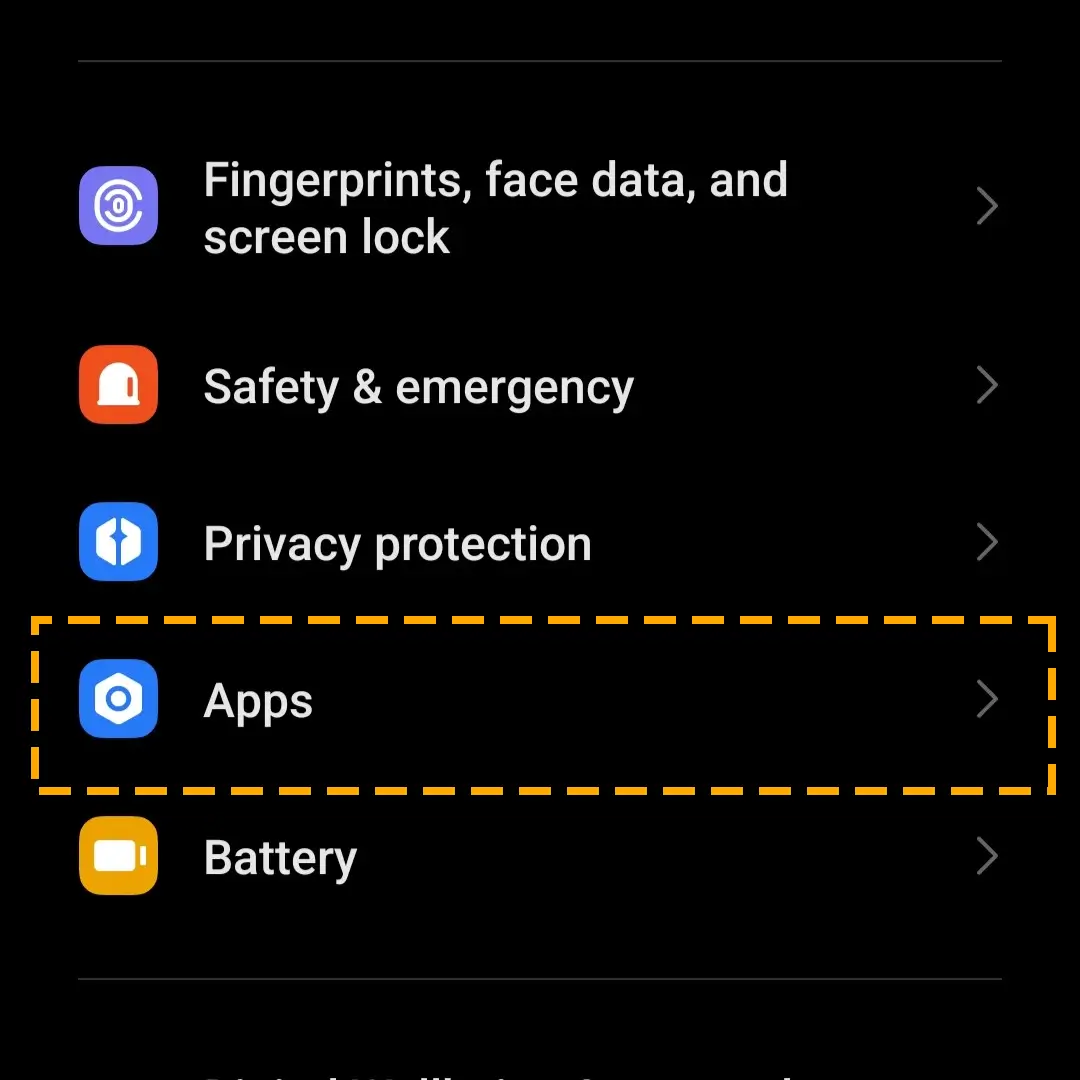 settings apps section