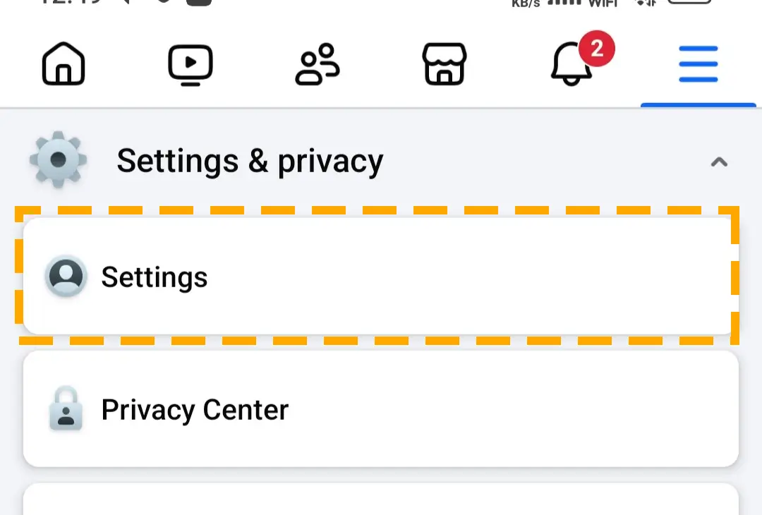 settings menu