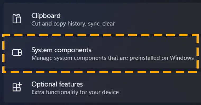 system component in settings app