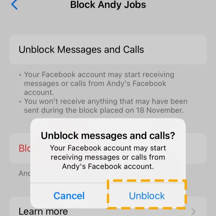 unblock account on messenger