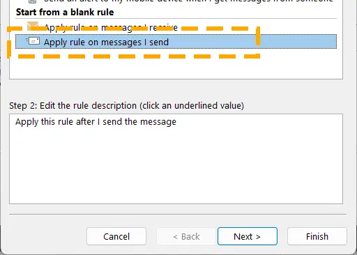 apply rule on messages i send