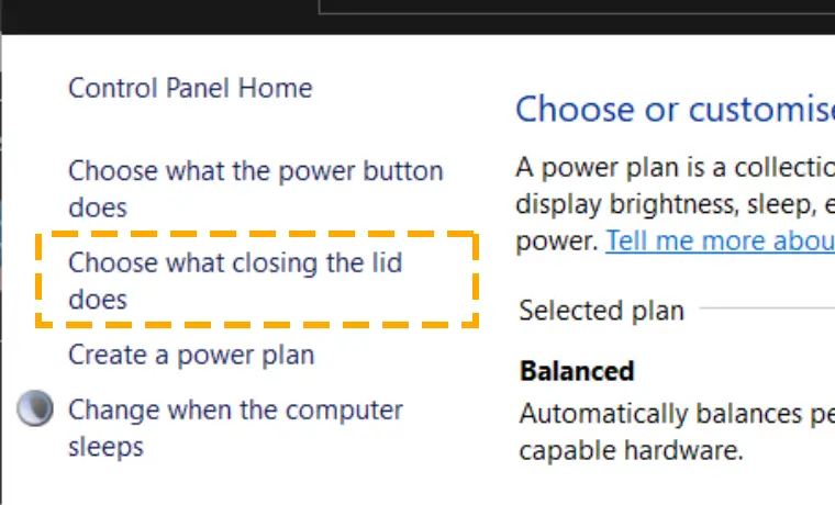 change close the lid power settings