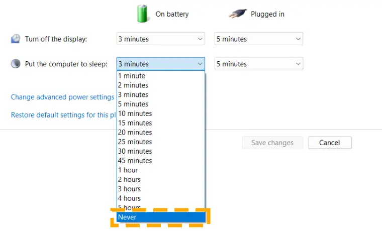 change sleeping time for the current plan