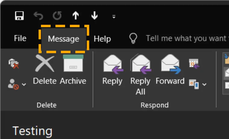 message tab on outlook