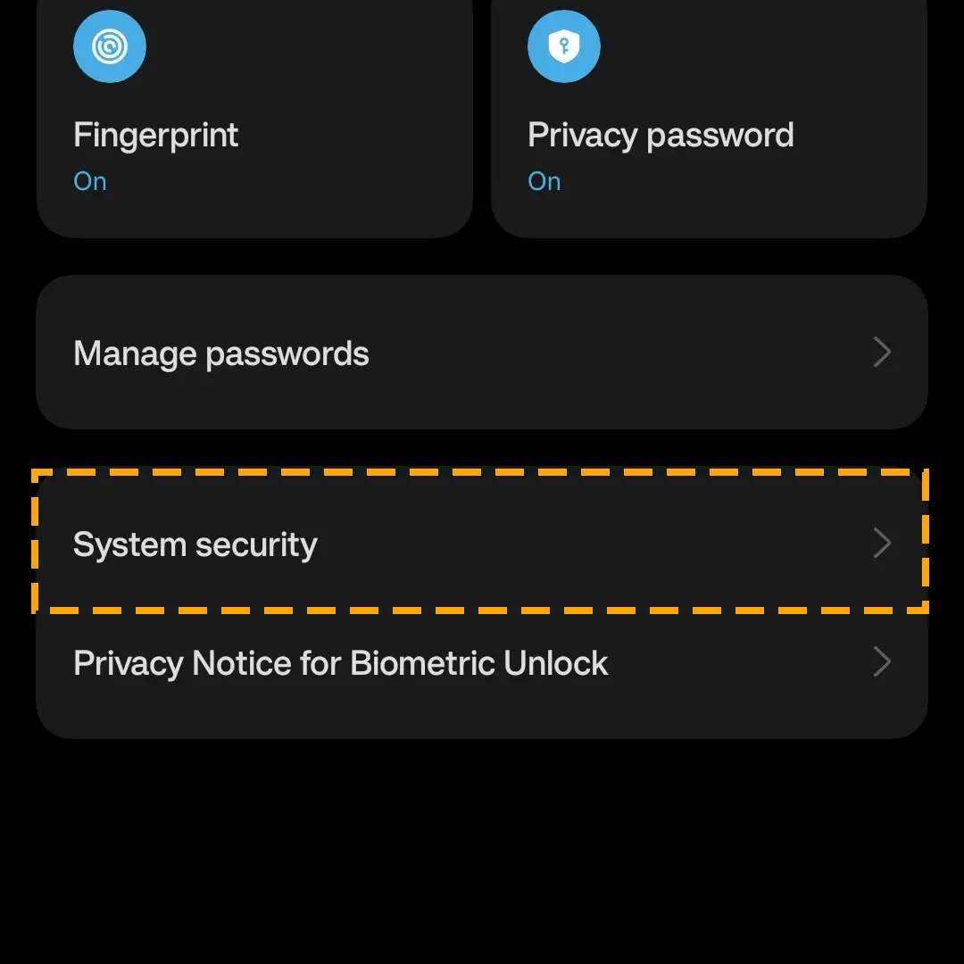 navigate to system security tab