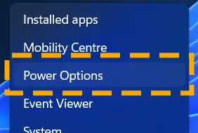 power options from menu