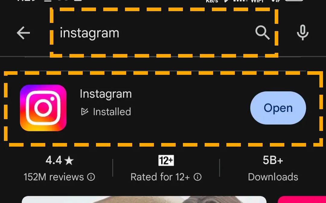 search instagram in play store