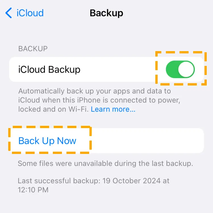 turn on icloud backup for iphone