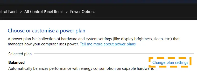 windows power options