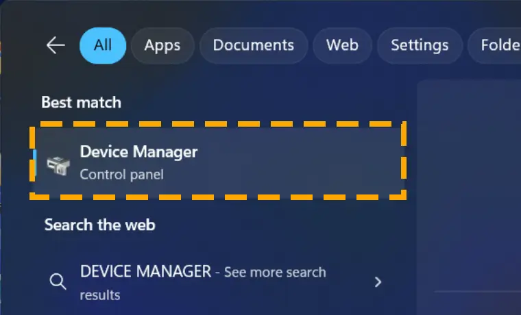 device manager in start menu