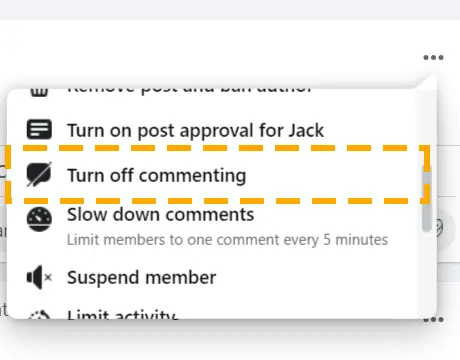 turn off comments on facebook post